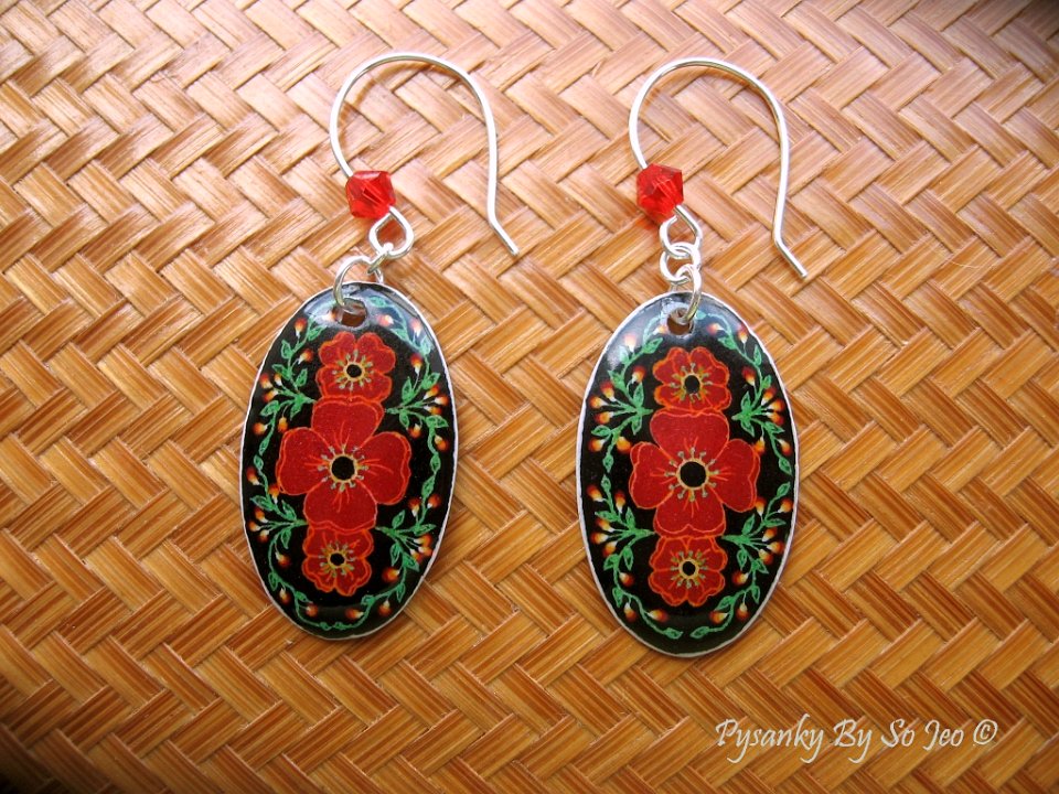 Red Poppies Earrings Pysanky Jewelry by So Jeo